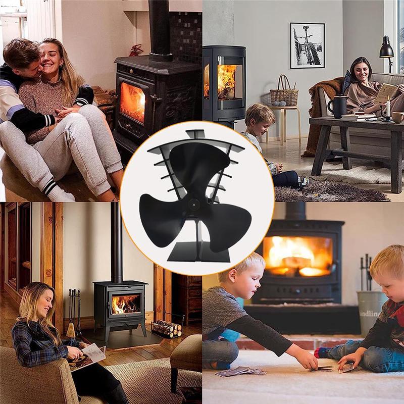 Fireplace Fan Powered Fireplace Fans Small Designed 3 Blades Heat Black TP2006-3-B61B