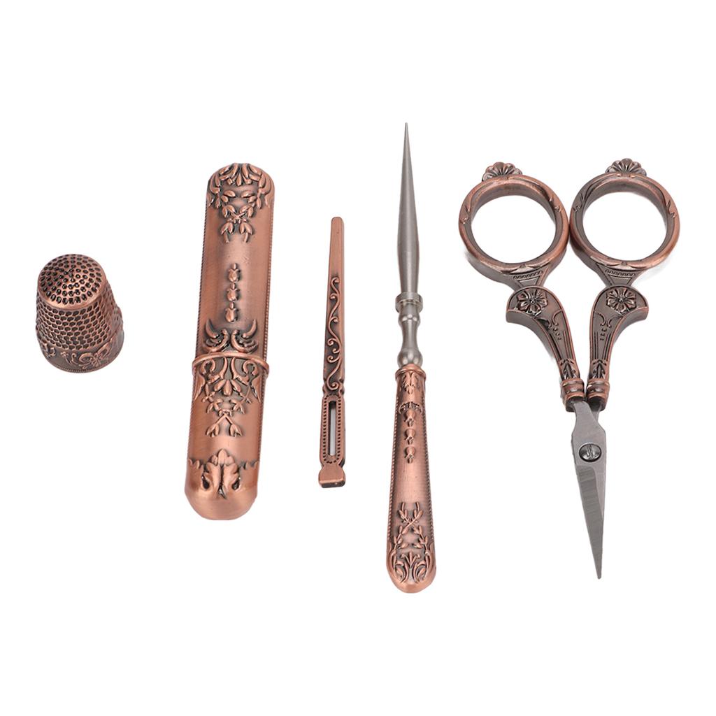 Embroidery Scissors Kit Red Ancient European Retro Style Stainless Steel DIY Sewing Embroidery Scissors Awl Tool Set