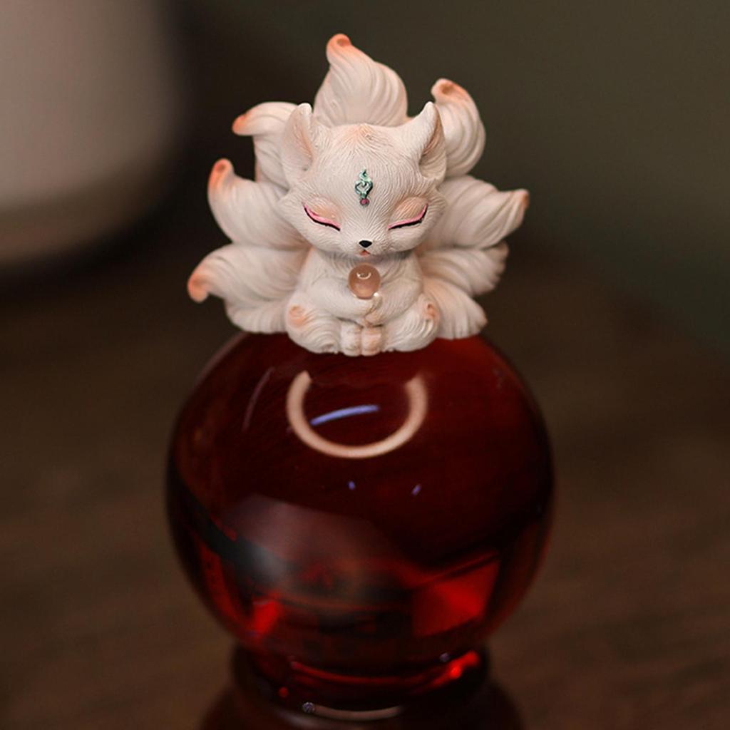 Dashboard Decor Cute Auspicious Car Figurines Automotive Nine-Tailed Fox Dash Ornaments For Women Girls Vehicle Truck RV Home