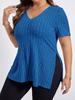 Women S Plus Size V Neck Short Sleeve Slit Pullover T Shirt