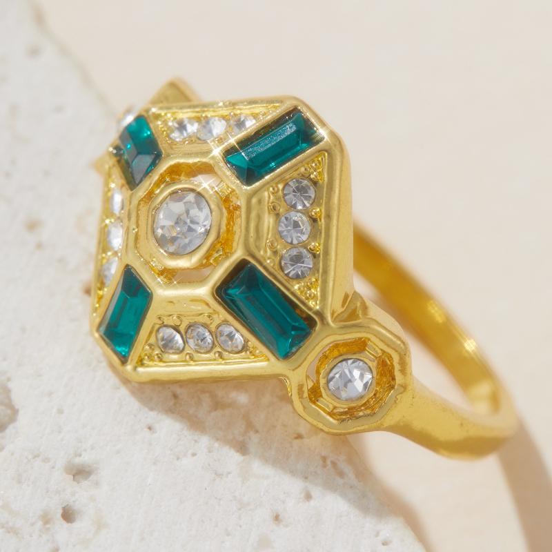European and American Style Sparkling Zircon Geometric Ring, Women's Retro Trendy Holiday Accessories Jewelry