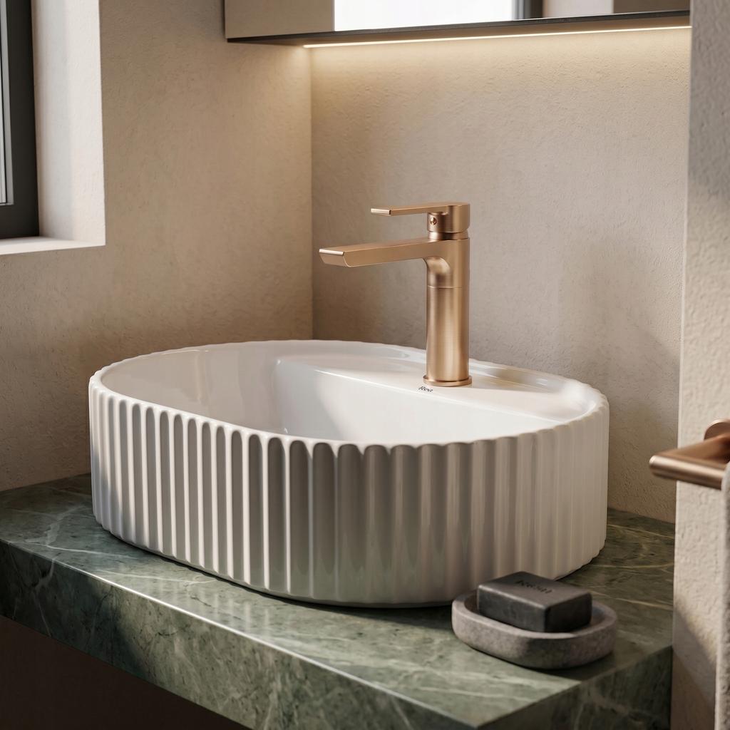 Countertop Washbasin 45 - Marcela Rea - White Ceramic - Grooved Glam