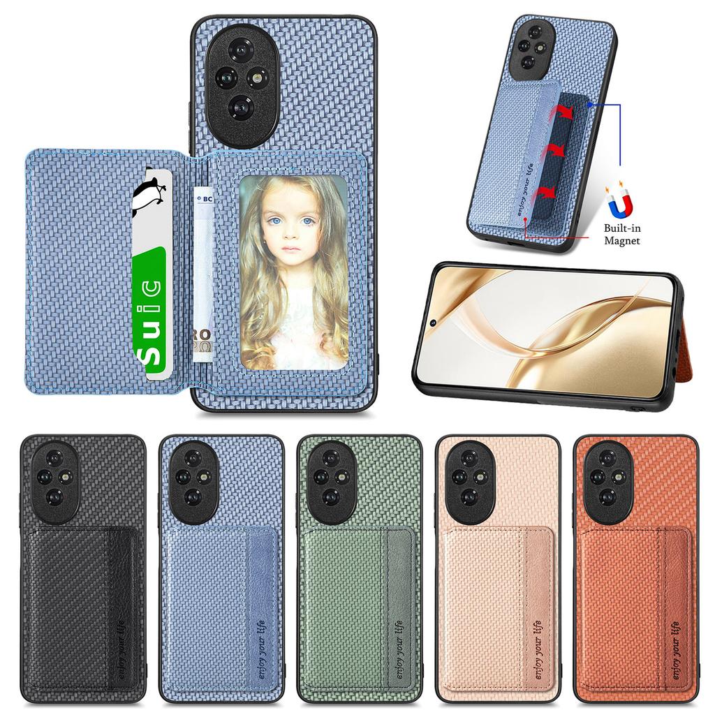 C1-02 For Honor 200 5G Case Card Holder Carbon Fiber Leather+PC+TPU Phone Cover