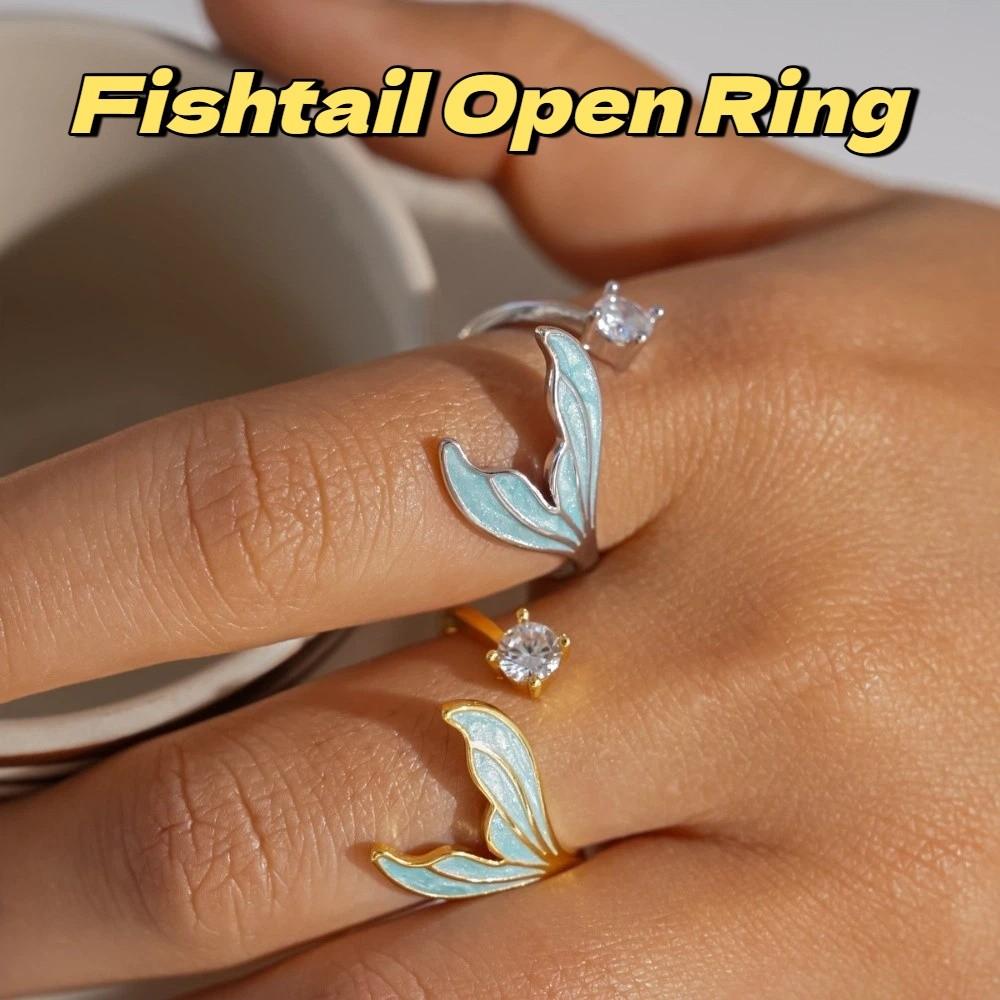 Fishtail Zircon Fishtail Open Ring Easy Design Sense Big Plain Ring Geometric Opening Ring Girl