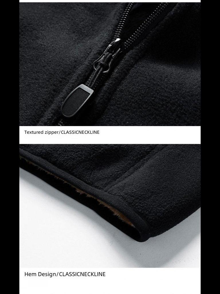 Men's Large-Size Polar Fleece Vest - Thick, Warm, Stand Collar for Spring & Autumn.