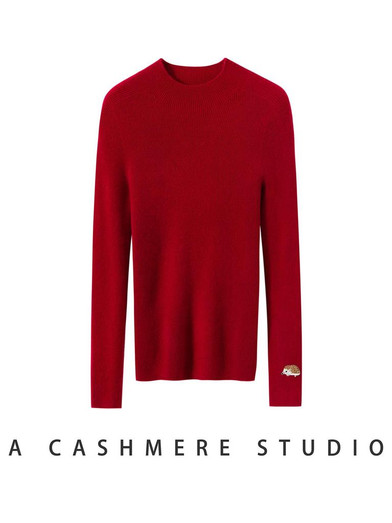 Autumn/Winter 2025 Women's Slim-Fit Striped Cashmere Embroidered Knit Top
