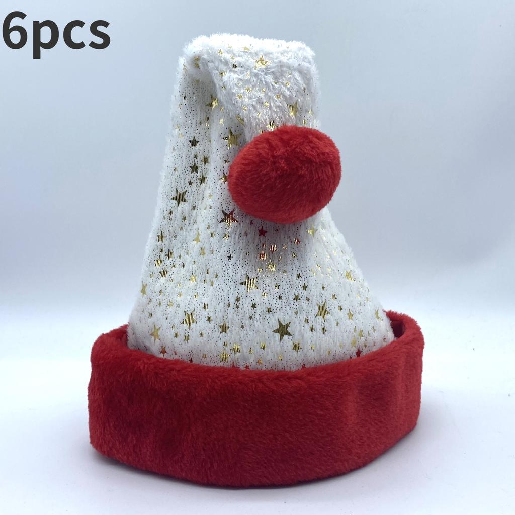 6pcs Christmas Hat Hot Stamping Snowflake White Red Plush Personalized Christmas Hat Holiday Decoration Plush Material