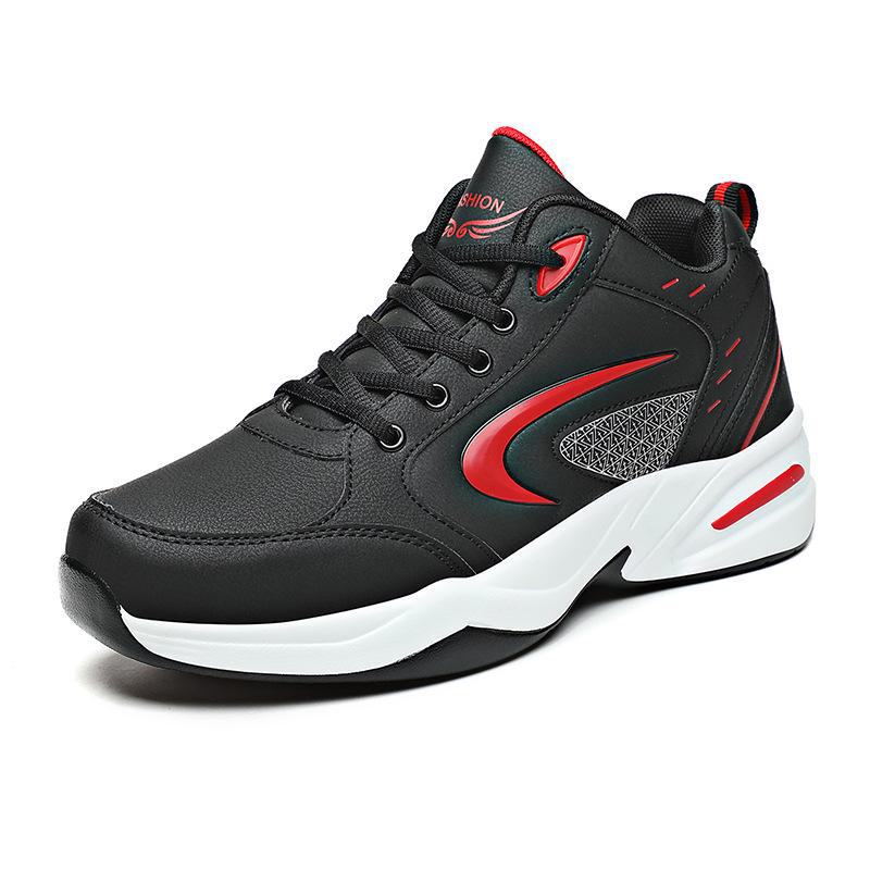 Pánské nepromokavé kožené černé sportovní boty – 2024 podzim/zima, protiskluzové, plus sametové, neformální tatínkové boty