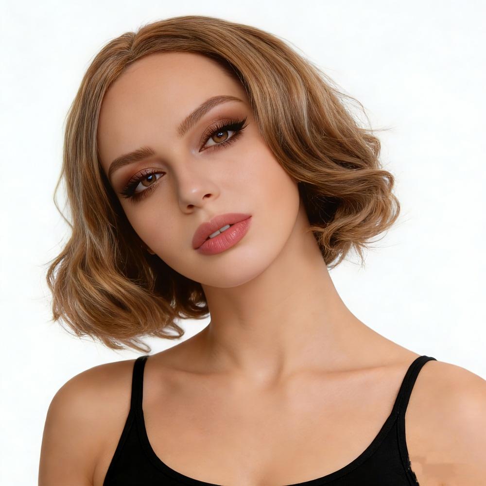 Women Synthetic Short Golden Brown Fluffy Hair Natural Wave Blonde Wigs For Daily Cosplay Heat Resistant Fiber