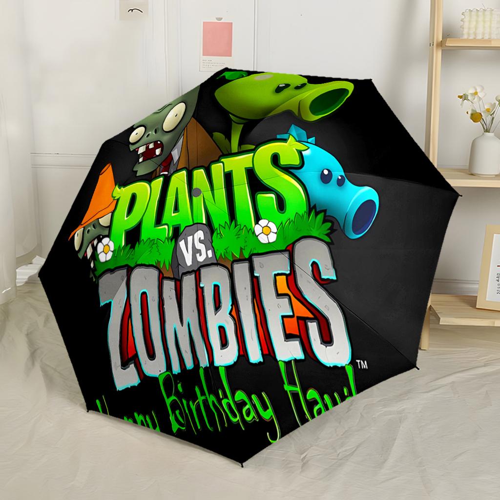 Plants Vs Zombies Game Automatic Umbrella Compact 8-Rib Lightweight Sturdy Construction for Outdoor Daily Use Compact Folding Umbrella