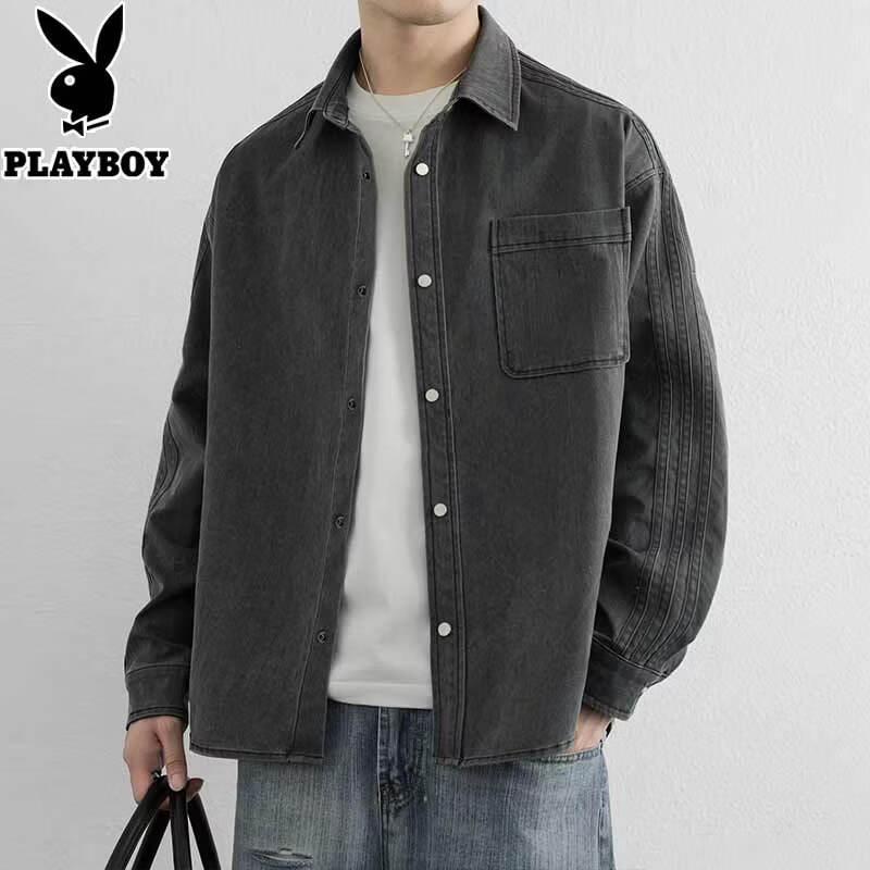 PLAYBOY Men's Washed Casual Long Sleeve Shirt