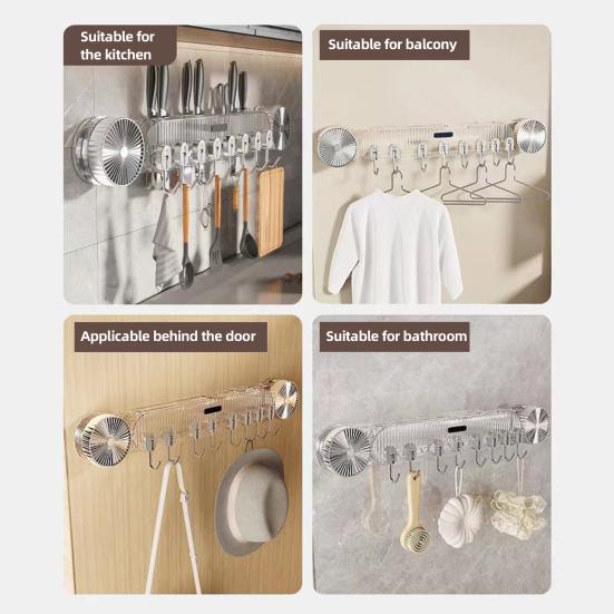 Yousheng Wall-Mounted Kitchen Utensils Organizer Inline Vacuum Hooks No-Drill Utensils Hanger Knife Holder with Adjustable Hooks for Spatulas Bathroom