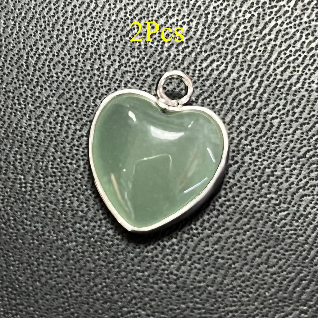 2 Stück, Energie Naturstein Anhänger mit silberfarbenem Rand, Spirituelle Heilung Kristall Herz Edelstein Charms für Schmuckherstellung DIY Basteln 15mm