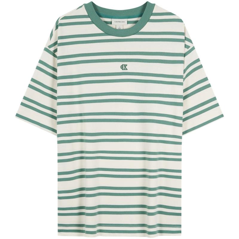 Calvin Klein American Casual Commuter Striped Cotton Loose Short Sleeve T-Shirt Men Tops 4RC235G