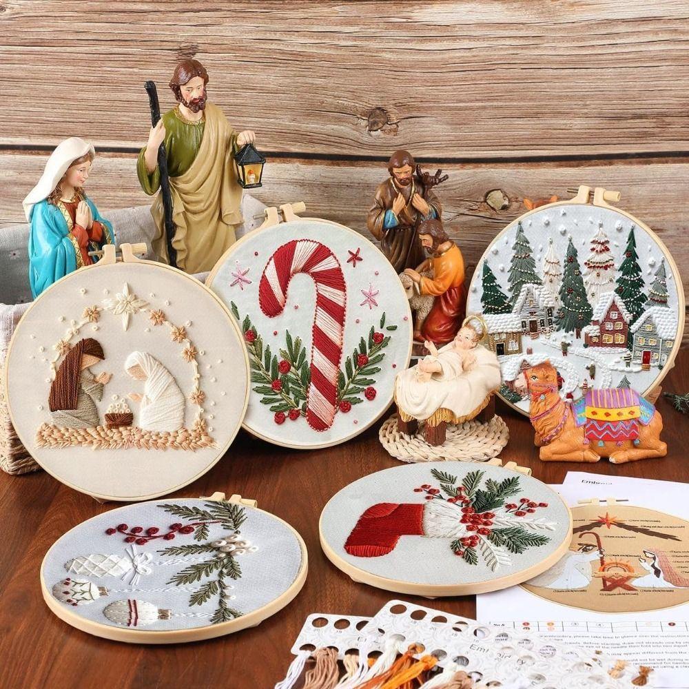 Craft Christmas Cross Stitch Kits With Embroidery Hoop Christmas Decoration  Embroidery Beginners
