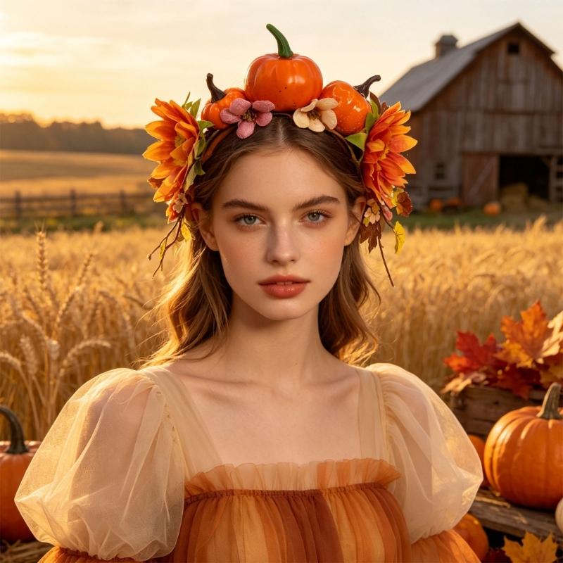 Autumn Flower Headband with Fabric Band Base, Easy Wear Hair Accessory for Harvest Gatherings, Photos, and Parties