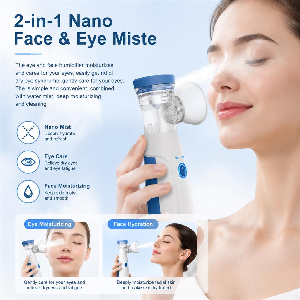 Handheld Facial Nano Mister Portable Hydrating Humidifier,Multifunctional Eye & Face Manual Steamer,Skin Moisturizing Care Devic