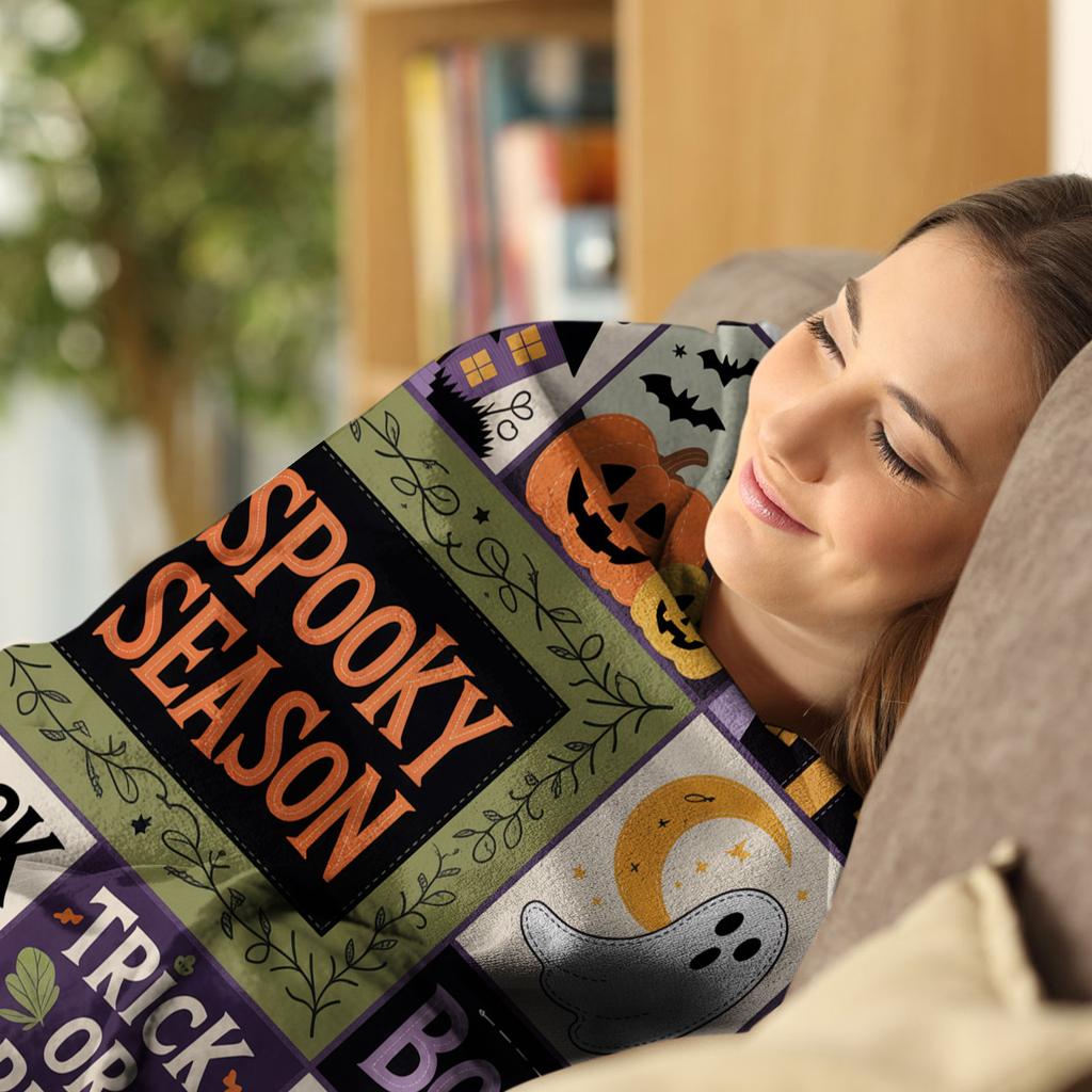 Halloween Print Pumpkin Castle Blanket Flannel Blanket Throw Blanket