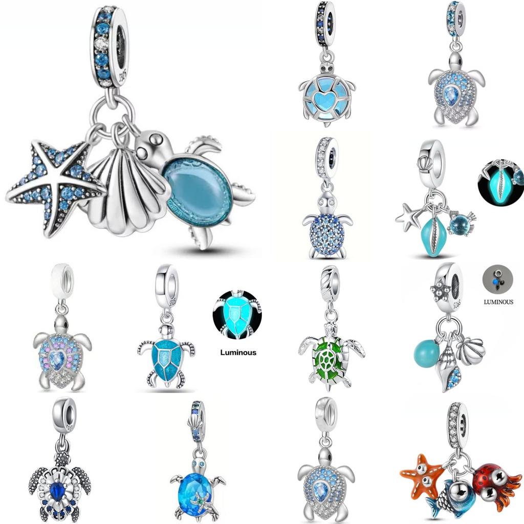 925 Silver Turtle Series Crab Shell Starfish Pendant Bead for DIY Bracelet Jewelry Gift Charm Handmade Silver Bead