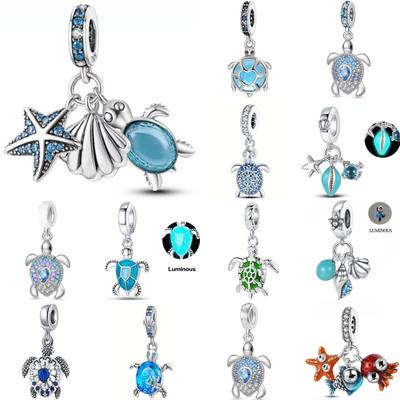 925 Silver New Turtle Series Crab Shell Starfish Pendant Bead Fit Bracelet DIY Jewelry Gift Billiard Charm