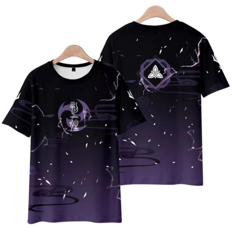 Summer New Round God Genshin Impact Raiden Shogun Baal T-shirt Men's Fashion Women's Loose 3D Printing Short Sleeve T Neutral Casual Top