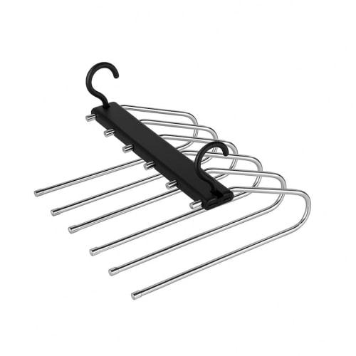 

Stainless Steel Trouser Hanger, 6-Row, Slacks Hanger, Pants Hanger, Bottoms Hanger, Space-Saving, Slim, Compact Storage (Black)