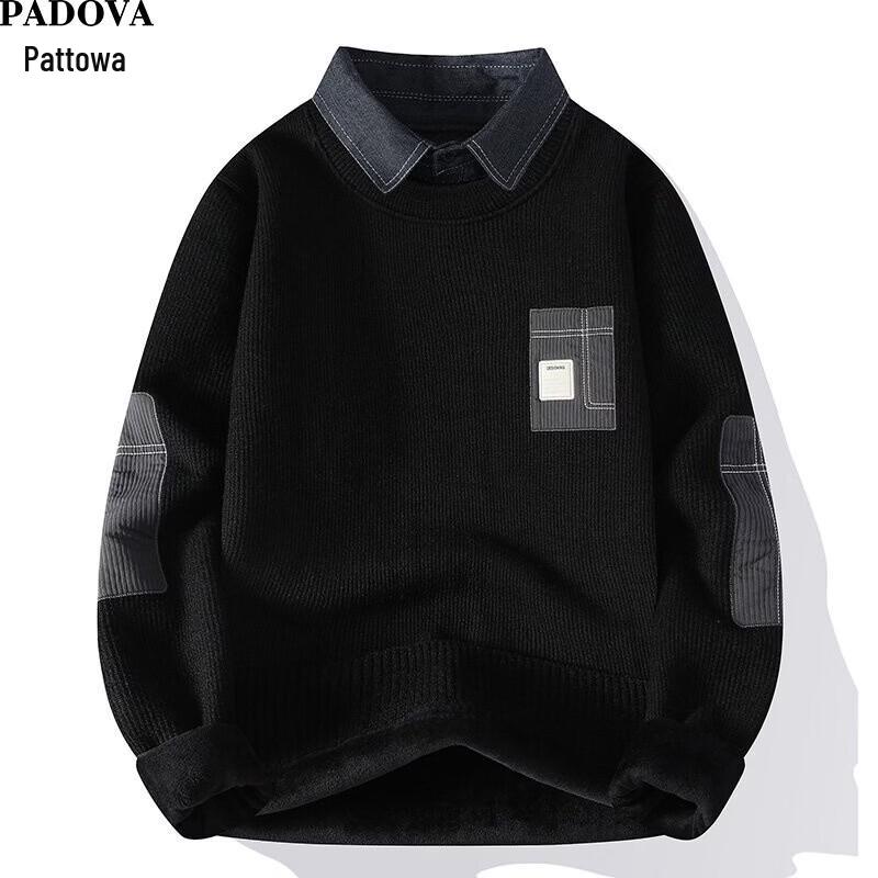 Patova Men's Casual Color-Block Faux-Layered Pullover Sweater