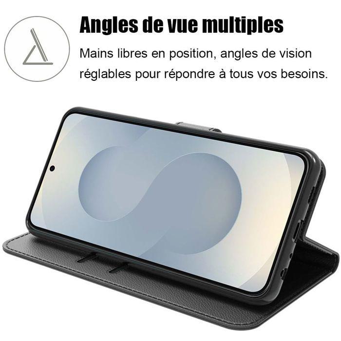 Coque de protection - BOOLING - pour Samsung Galaxy S25 Plus - Cuir PU Noir - 2 Verres Trempés - Antichoc