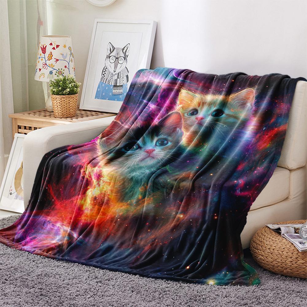Weiße Katzen-Print Flanelldecke, Hohe Qualität, Bequem für alle Jahreszeiten, Heimdekoration, Wärme und Komfort, Perfekt für Weihnachtsgeschenke