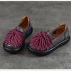 Johnature Genuine Leather Thick Soled Women's Shoes Comfortable Retro Handmade Tassel Slip-on Shoes