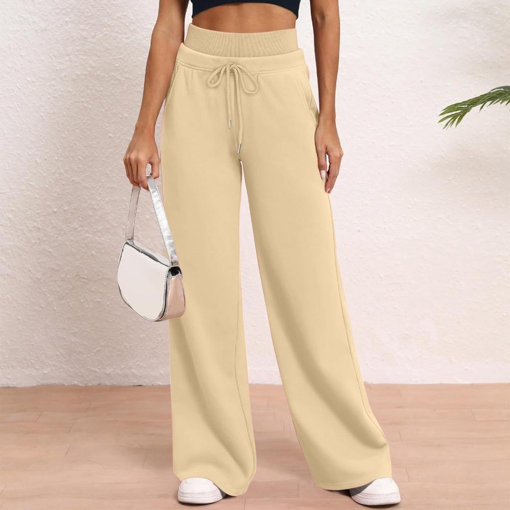 Women's Solid Color High Waisted Pants, Loose Fit Sweatpants, Straight Leg Pants