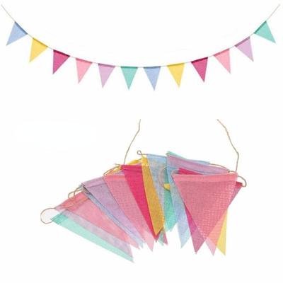 2 strings/24Flags Colorful Jute Linen Flags Pennant Birthday Bunting Banners Wall Hanging Wedding Hanging Banner Party Garland for Home Decor