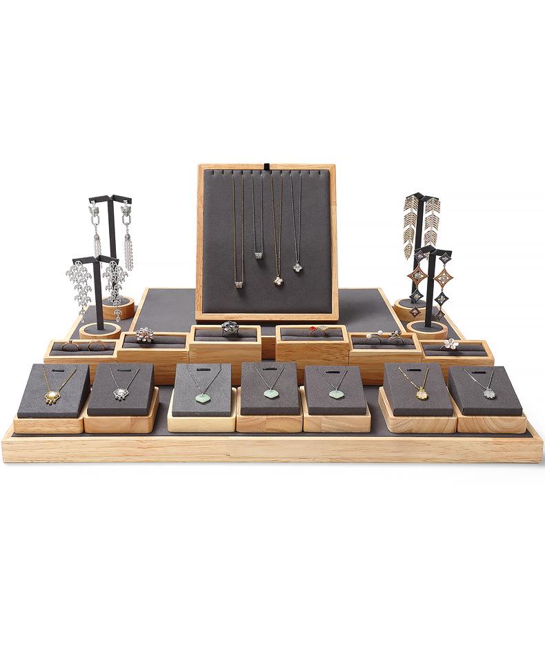 Solid Wood Jewelry Display Stand for Earrings, Rings, and Necklaces with Jade Tray