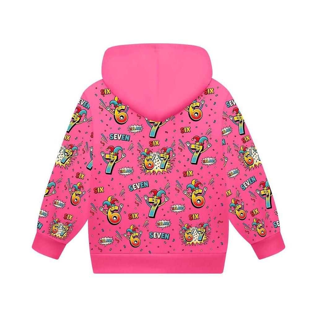 Girls Steal a Brainrot 67 Printed Casual Hooded Coat Children Zipper Long Sleeves Jacket