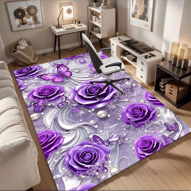 

Purple Rose Butterfly Pearl Wallpapers for iPhone Office Mat Home Decor Office Desk Chair Rugs Chair Carpet for office Chair Mat Gift For H 60cm by 90cm