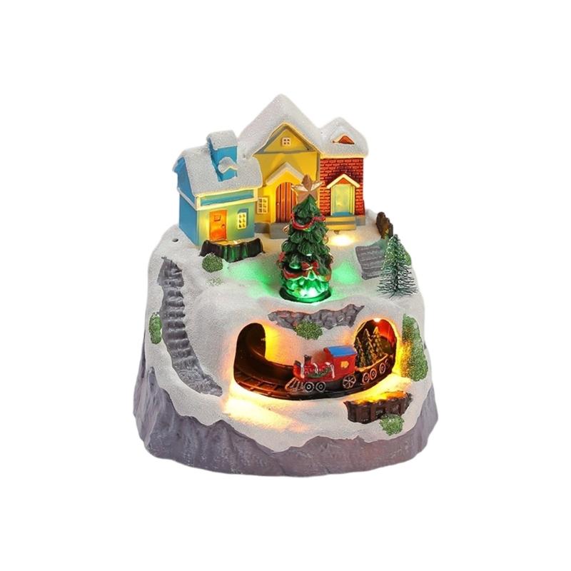 LED Light Christmas Village Scene with Santa/Tree Musical Lighted Christmas Collection Figurines for Home Decors