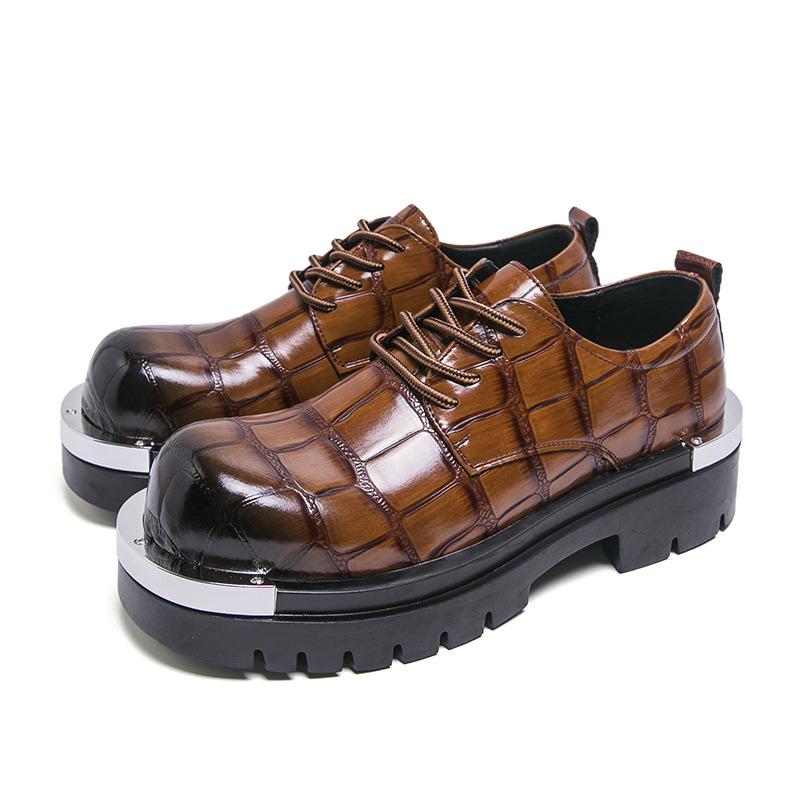 

Large size leather shoes men s early autumn retro business temperament commuter casual shoes 45 lace-up plaid thick-soled heightening shoes 46