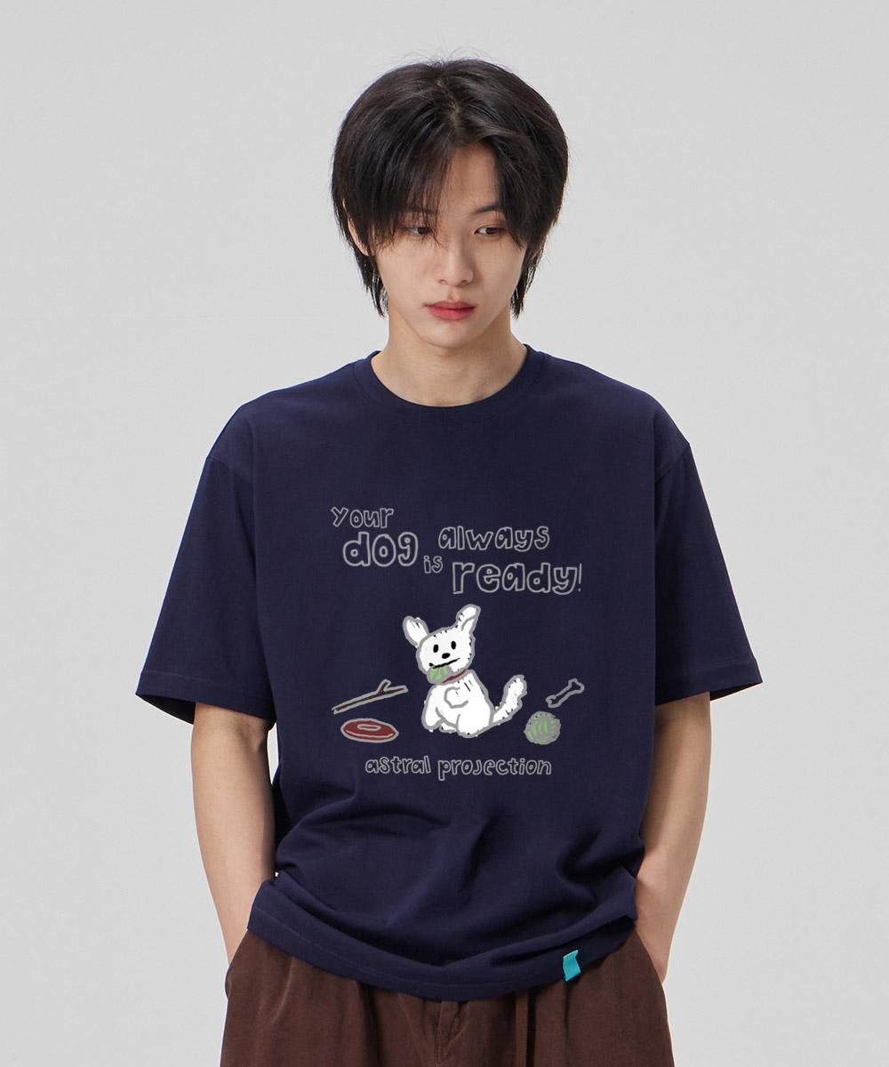 Astral Projection [Doodle Puppy] Cotton Loose Fit Short Sleeve T-Shirt_Space Navy L