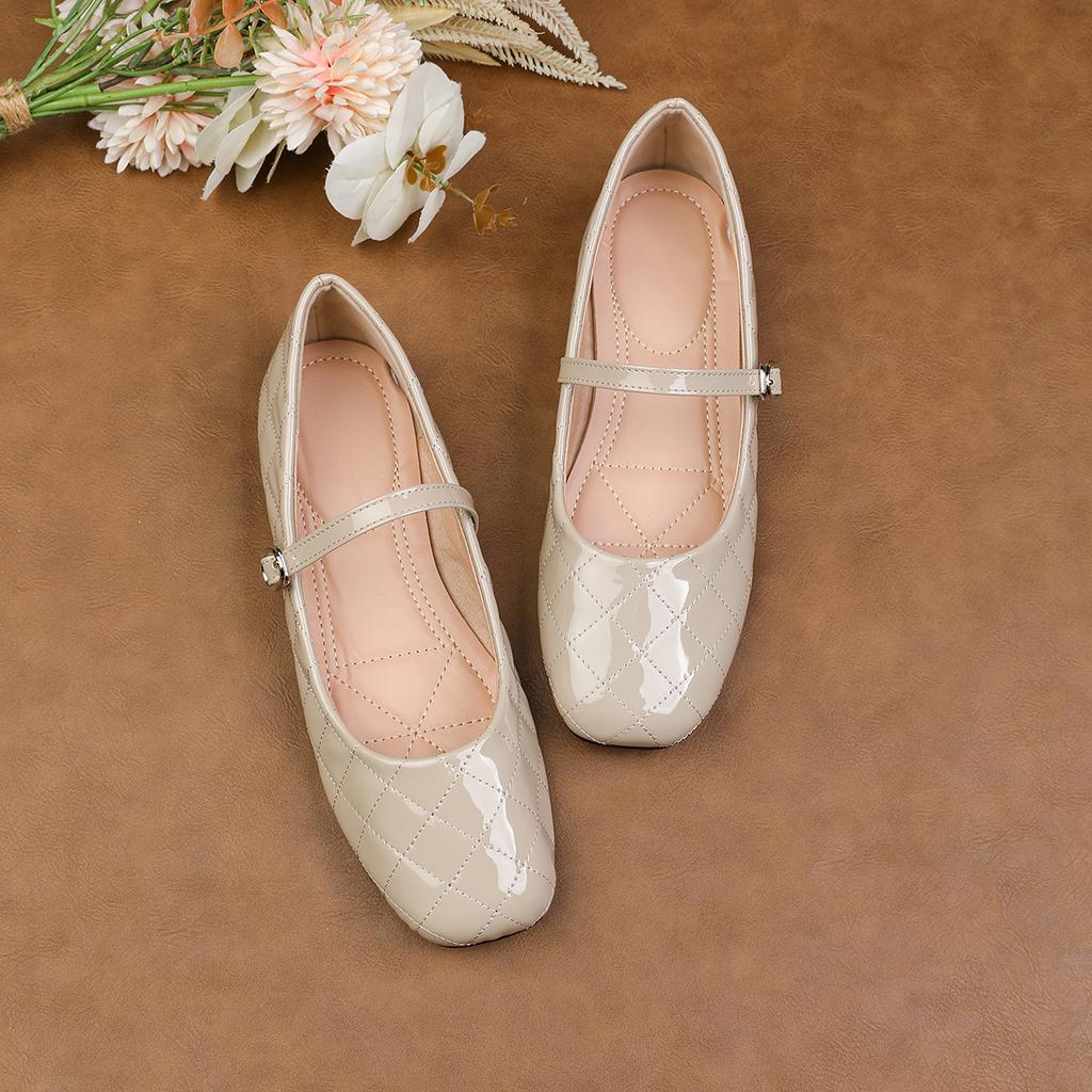 Modische Ballerinas für Damen 2025 Frühling und Herbst Mary Jane Damen Einfarbig Eckige Zehenpartie Französische Damenschuhe Übergröße Damenschuhe 43 44