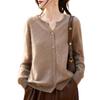 Women's Seamless 100% Pure Wool Cardigan - Round Neck, Loose Fit, Brushed Knit Sweater