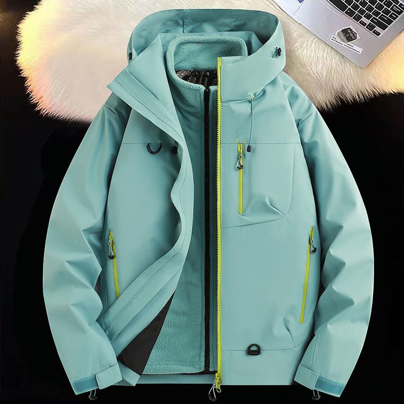 Updated Autumn and Winter Three-in-one Graphene Liner Thickened Outdoor Mountaineering Couple Hooded Work Jacket for Men