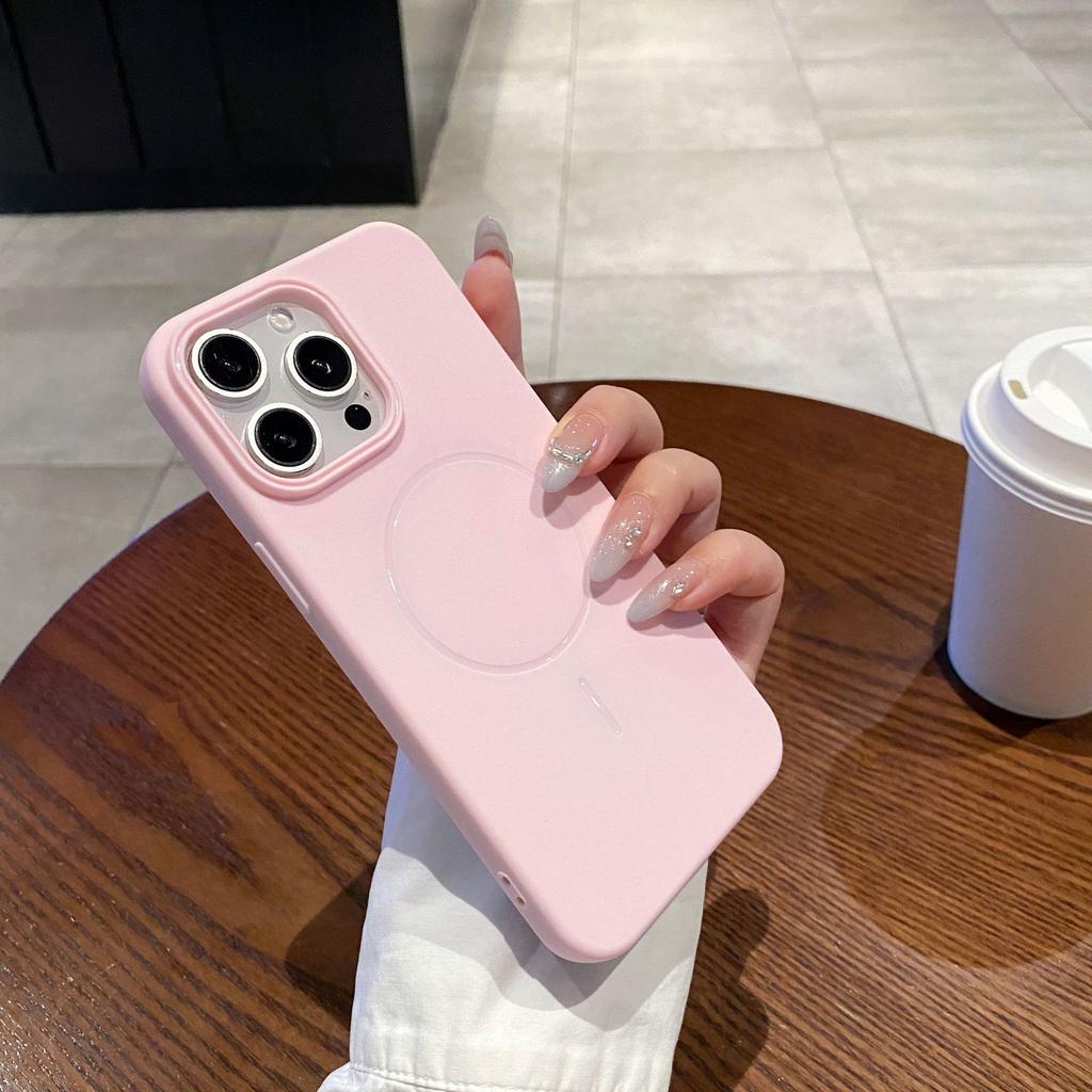 Applicable to Apple 16Pro max mobile phone case matte soft case fine ring magnetic suction iPhone17 solid color simple 14/15