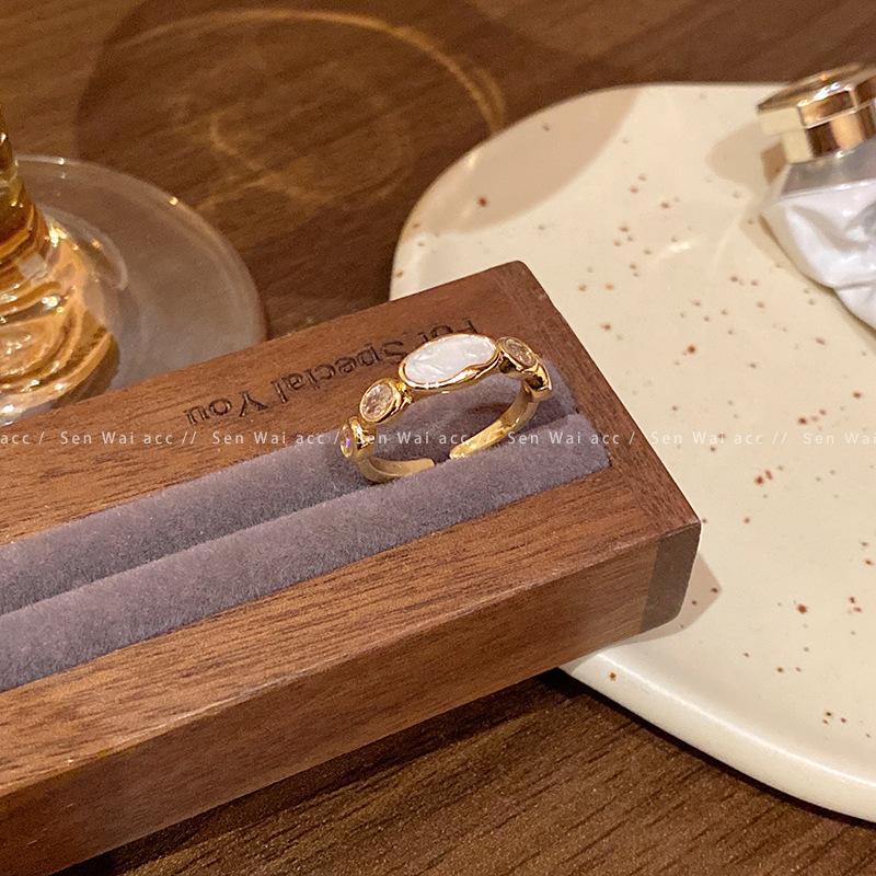 White drop glaze zir*****pen ring women's fashion index finger ring cold wind temperament jewelry