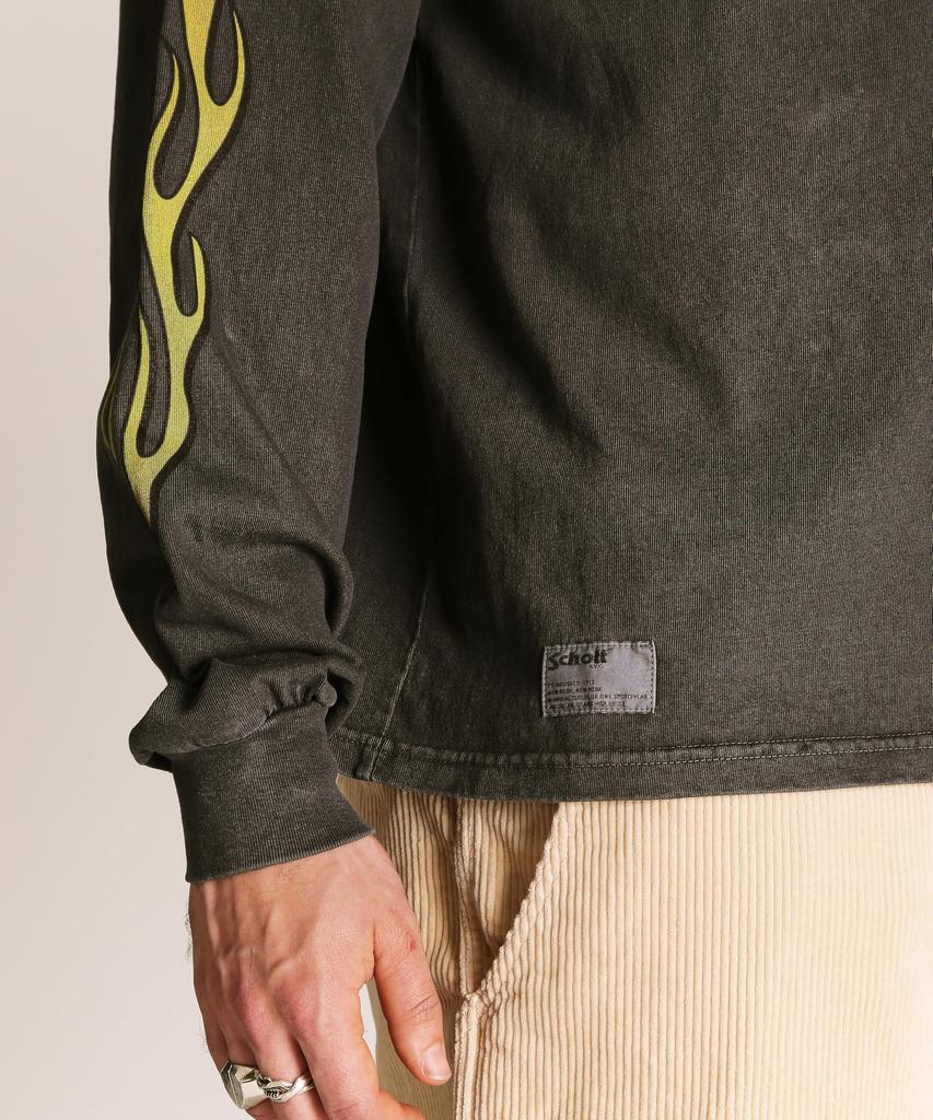 Schott FIRE PTTERN HENLEY LS T-SHIRT, Fire Pattern Henley Neck Long Tee, Men's, Size XL, 010, Black, 782-5230008