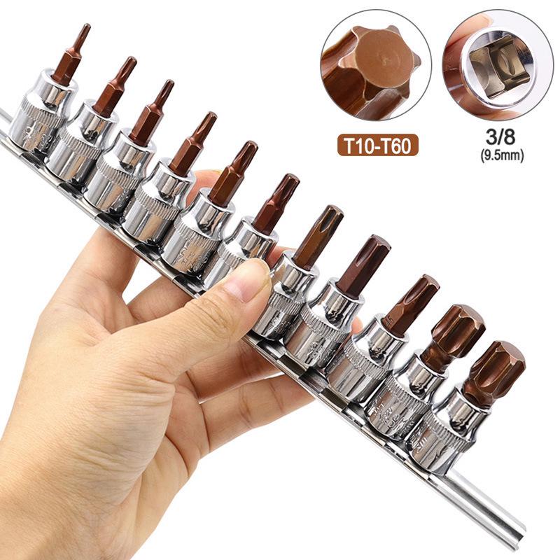 Hexagonal Star-Shaped Plum Blossom Screwdriver Bits and S2 Socket Tool 11-Piece Set