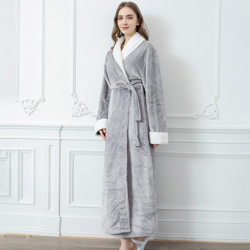 Flannel Nightgown Women Men's Winter Plus Size Bathrobe Thicken Warm Couples Lovers Long Sleepwear Robe with Belt