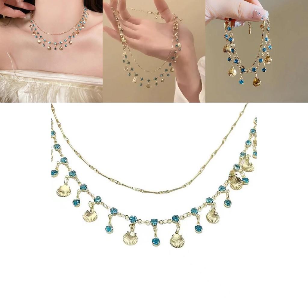 Vintage Artisanal Blue Shell Necklace With Zircon In Exotic Ethnic Style For Women