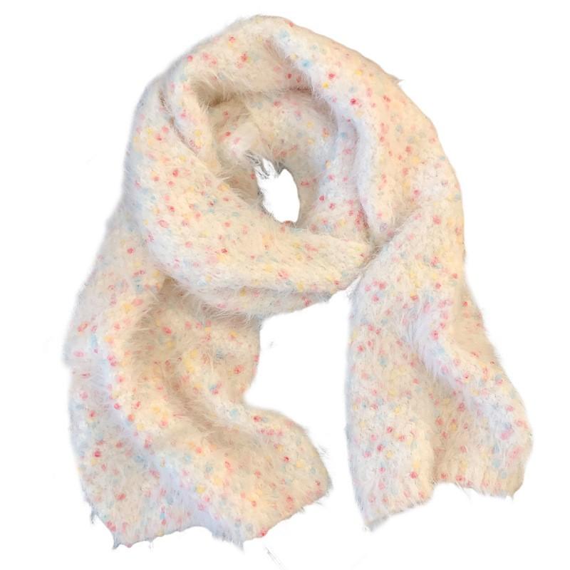 Soft Fuzzy Winter Scarf Women - Sweet Korean Style White Knitted Neck Warmer Warm Thick Wrap Students