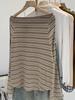 Autumn 2025 New Arrival: Women's High-End Korean Style Striped One-Shoulder Long-Sleeved T-Shirt