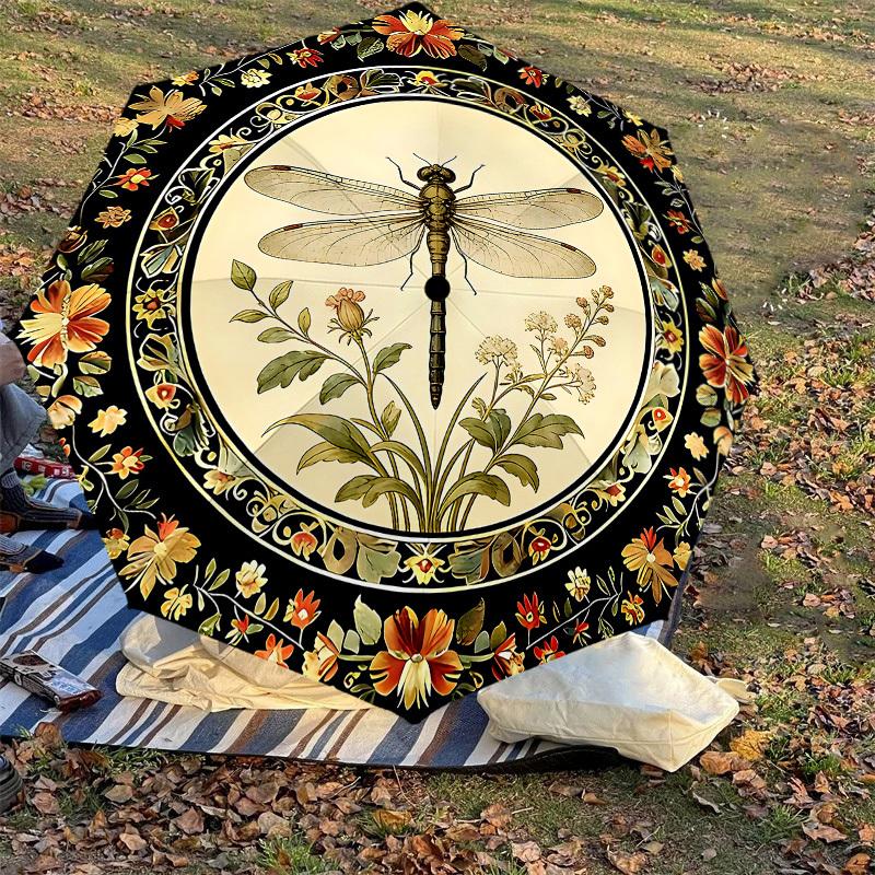 1PC Dragonfly Flowers Umbrella-8-Rib Reinforced, Automatic Open, Lightweight & Durable, Cute Fashion Accessory for Outdoor-W167